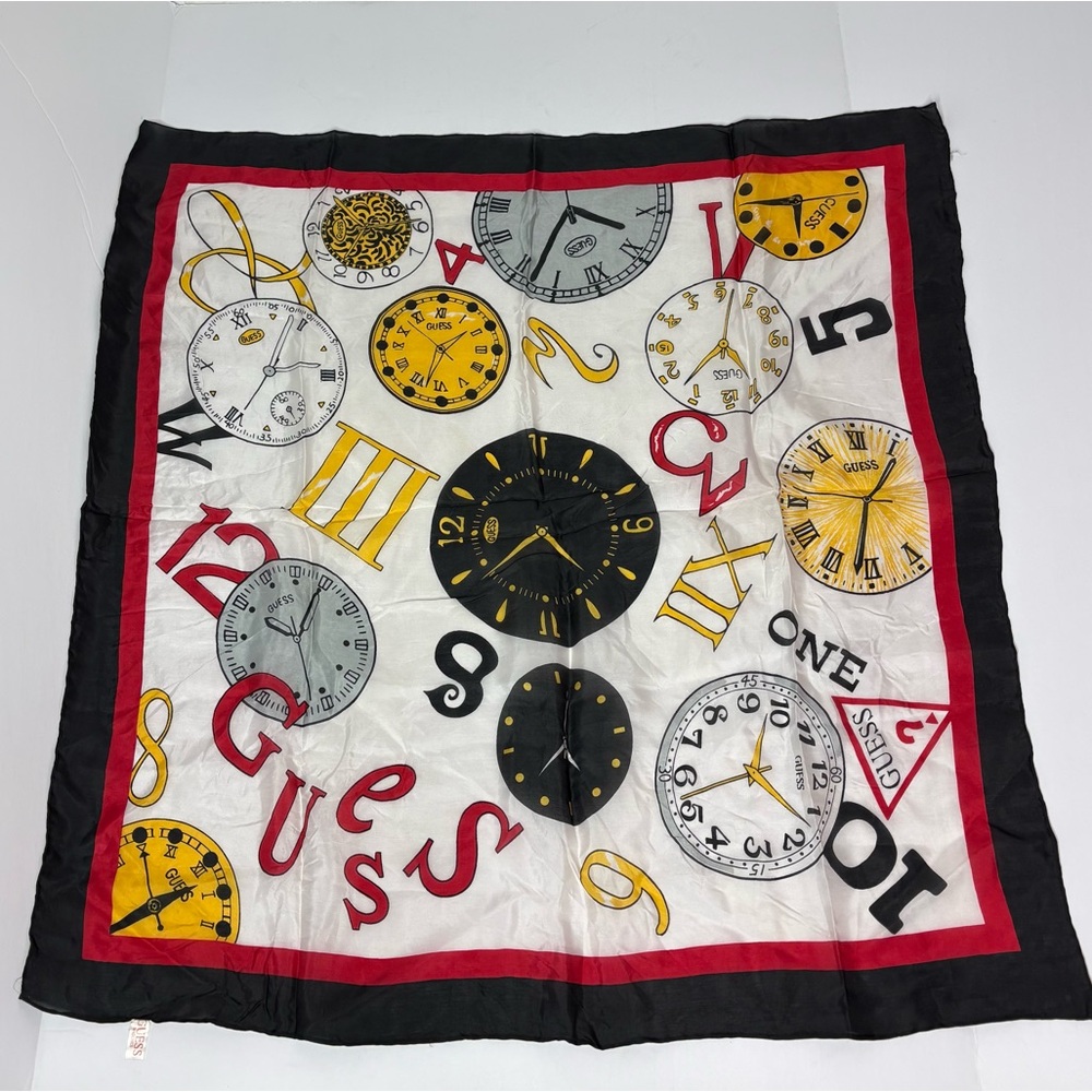 Vintage 1980’s Guess Watches 100% silk clock logo scarf
